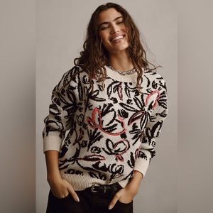 Anthropologie Floral Pop Embroidered Sweater SMALL